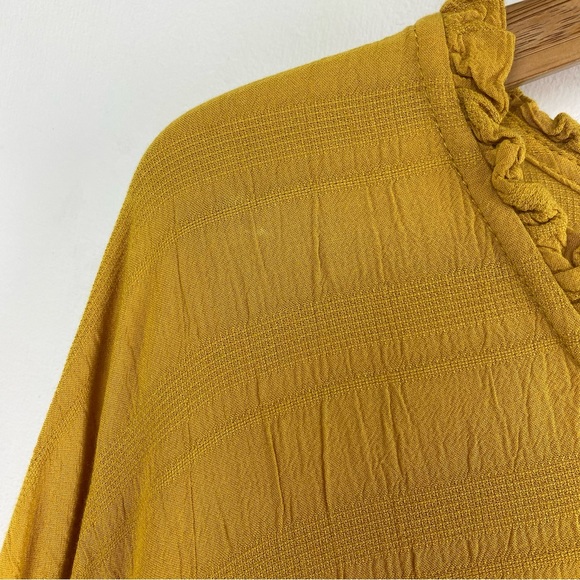 Time & Tru Ruffled Gauzy Babydoll Mustard Top Size XL Long Sleeve Boho Blouse - Picture 5 of 12